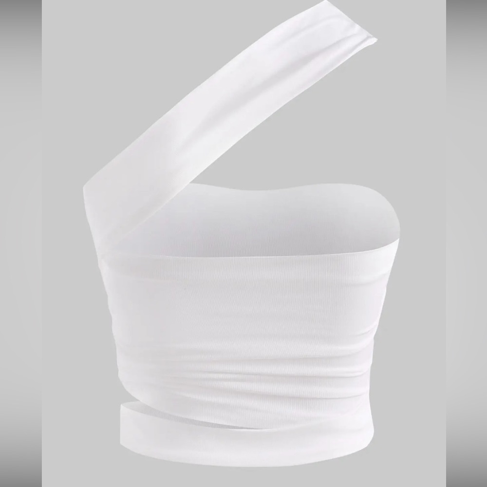One Shoulder Ruched Cutout Crop Bandage Top - White M